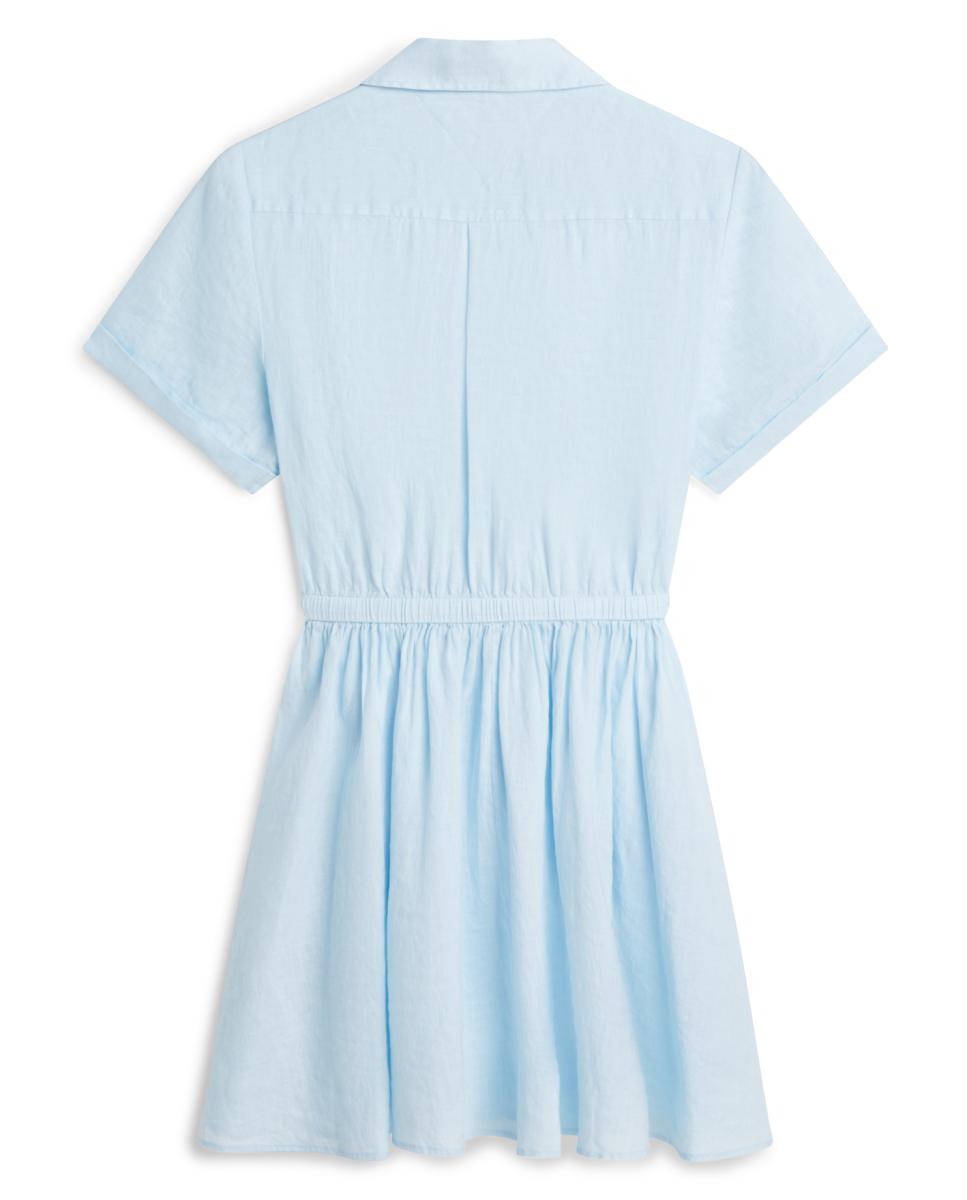 Vestido Curto de Linho com Manga Curta Azul-claro-6
