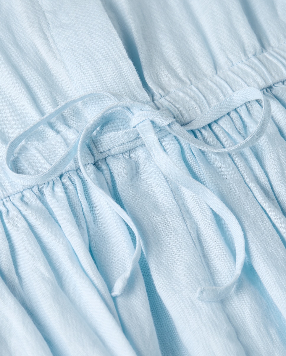Vestido Curto de Linho com Manga Curta Azul-claro-9