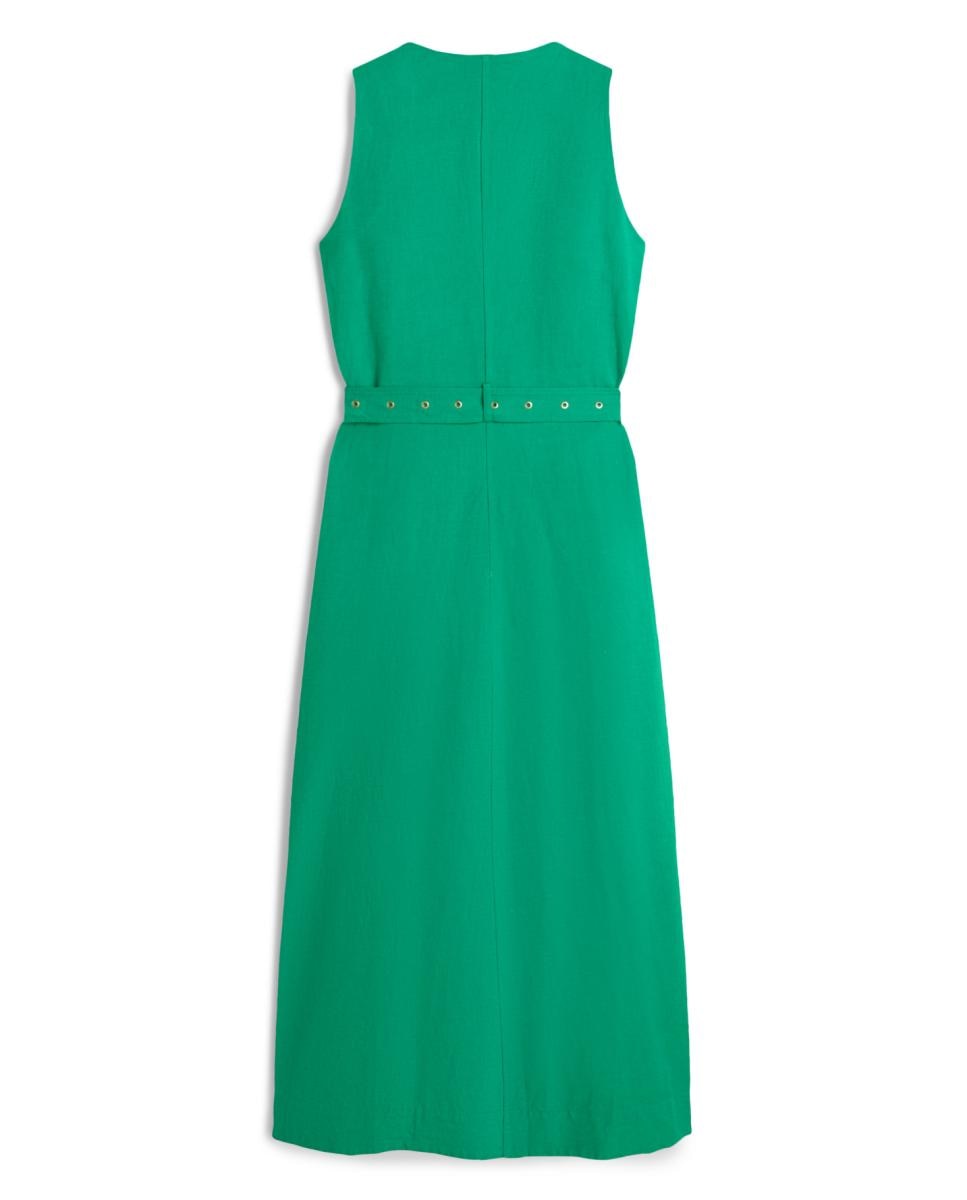 Vestido Midi em Mistura de Linho e Viscose sem Mangas Esmeralda-6