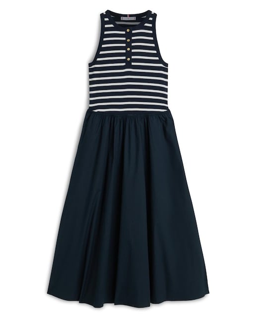 Imagem 0 de Vestido sem Mangas com Corpo às Riscas e Saia Evasê