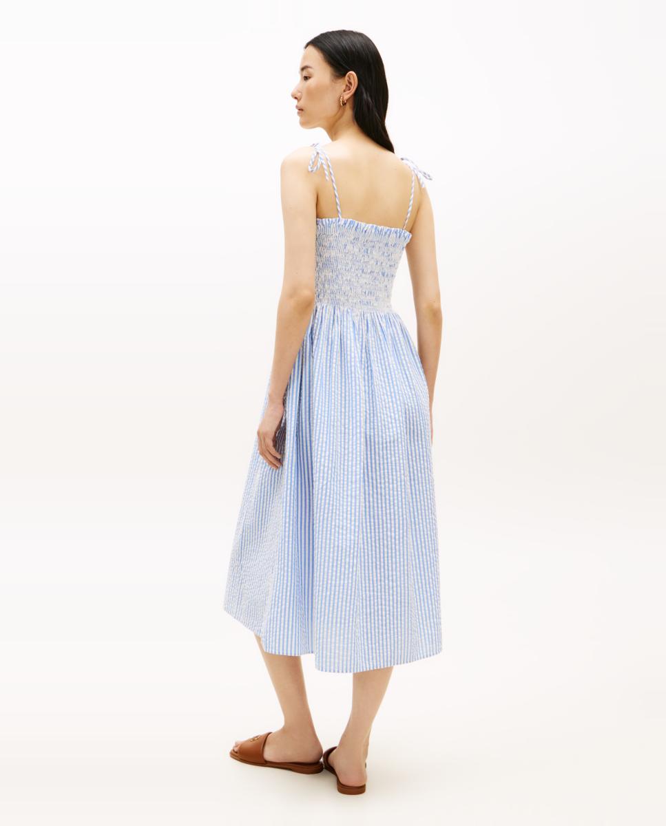Vestido Midi Seersucker com Favos de Mel Azul-claro-2