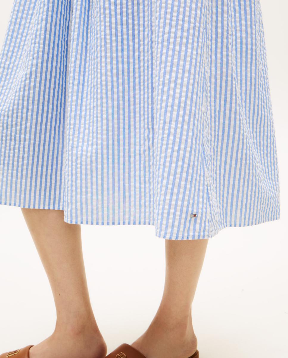 Vestido Midi Seersucker com Favos de Mel Azul-claro-4