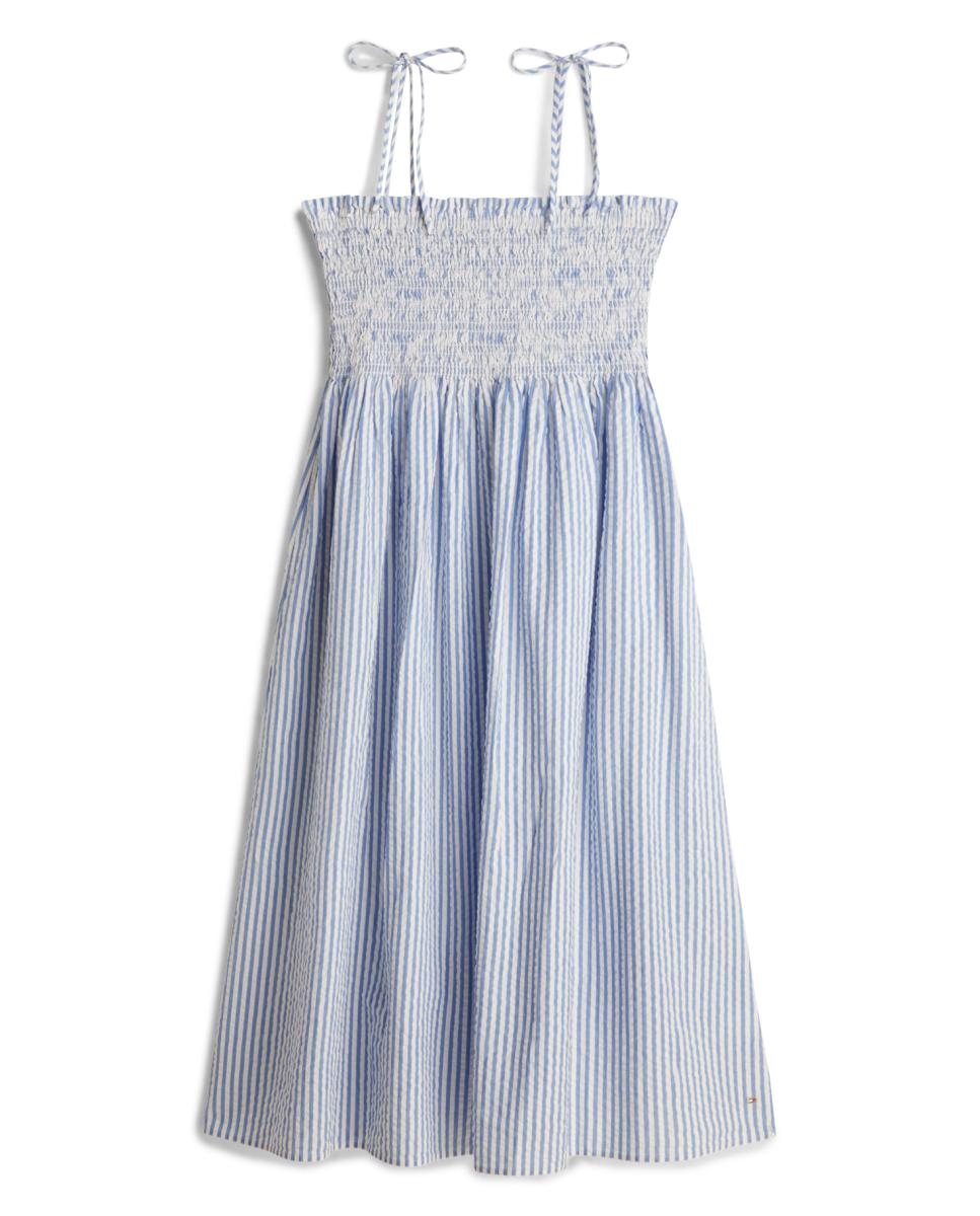 Vestido Midi Seersucker com Favos de Mel Azul-claro-5