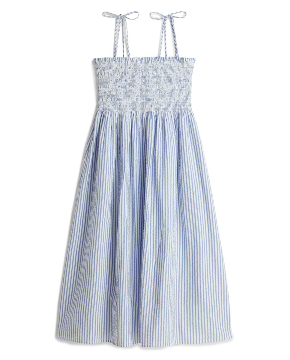 Vestido Midi Seersucker com Favos de Mel Azul-claro-6