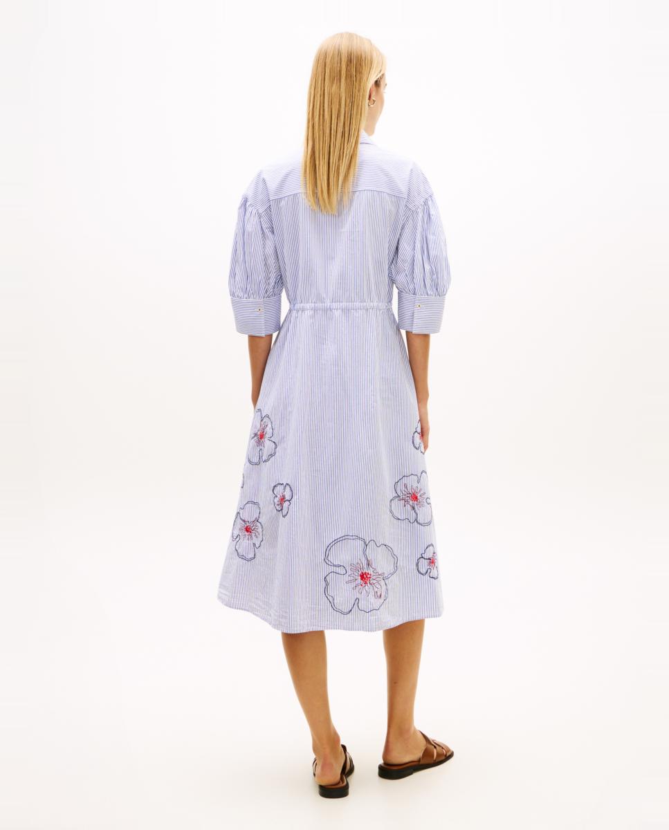 Vestido Camiseiro com Estampado Floral e Mangas em Balão Azul-claro-2