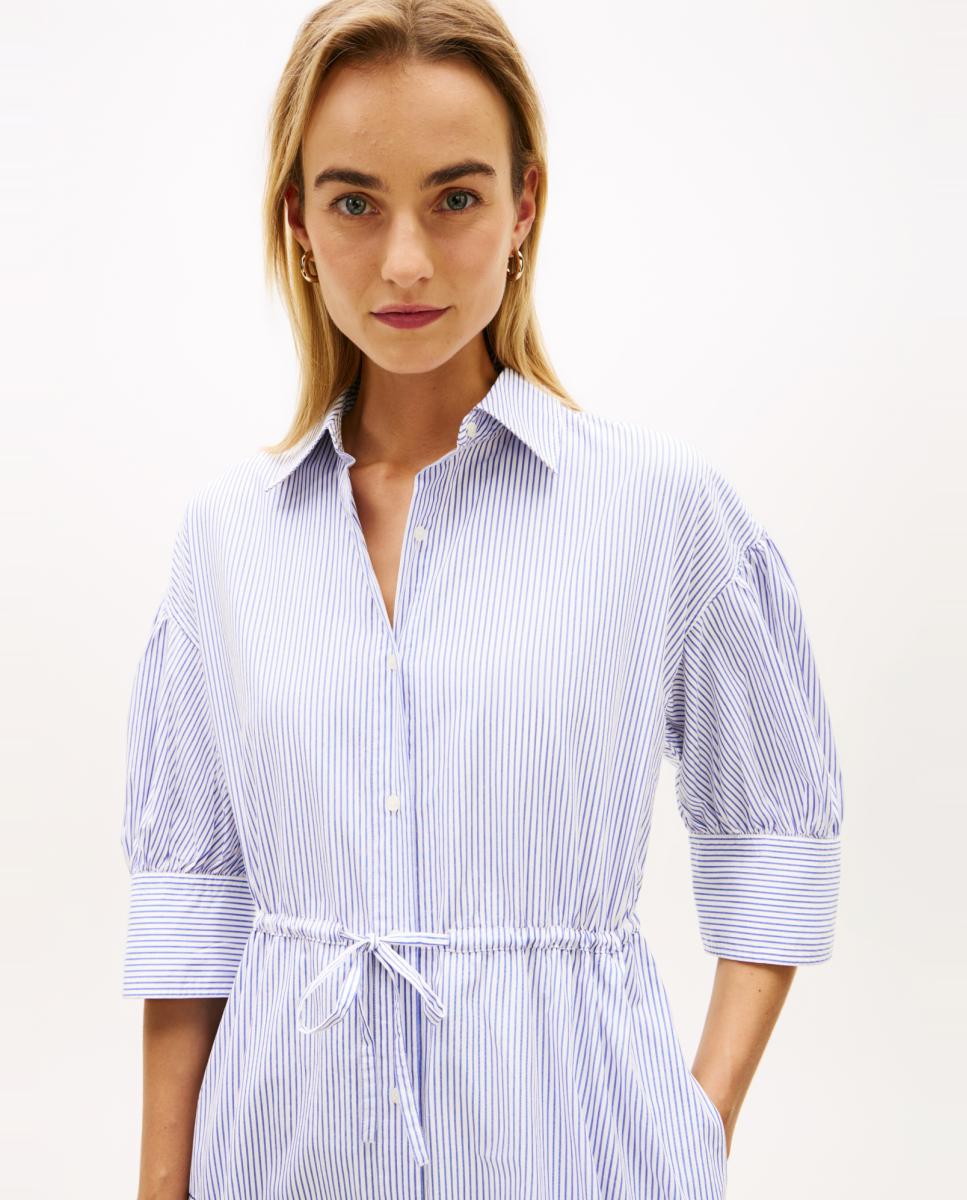 Vestido Camiseiro com Estampado Floral e Mangas em Balão Azul-claro-3