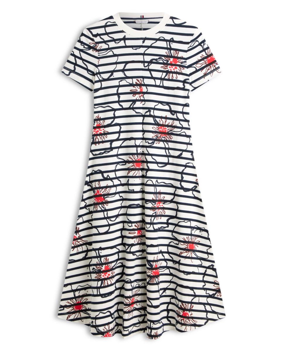 Imagem 0 de Vestido Midi às Riscas com Estampado Floral Gráfico