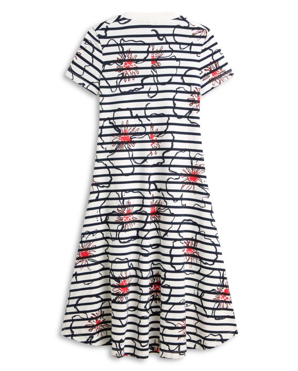 Vestido Midi às Riscas com Estampado Floral Gráfico Azul-marinho-2