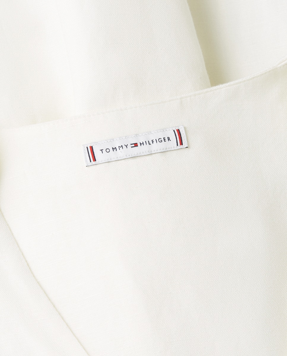 Vestido Midi de Linho com Folhos e Manga Curta Branco-7