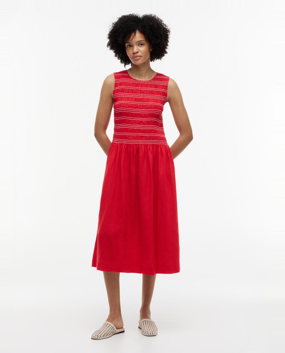 Imagem 0 de Vestido Midi de Linho sem Mangas e com Corpo de Favos de Mel