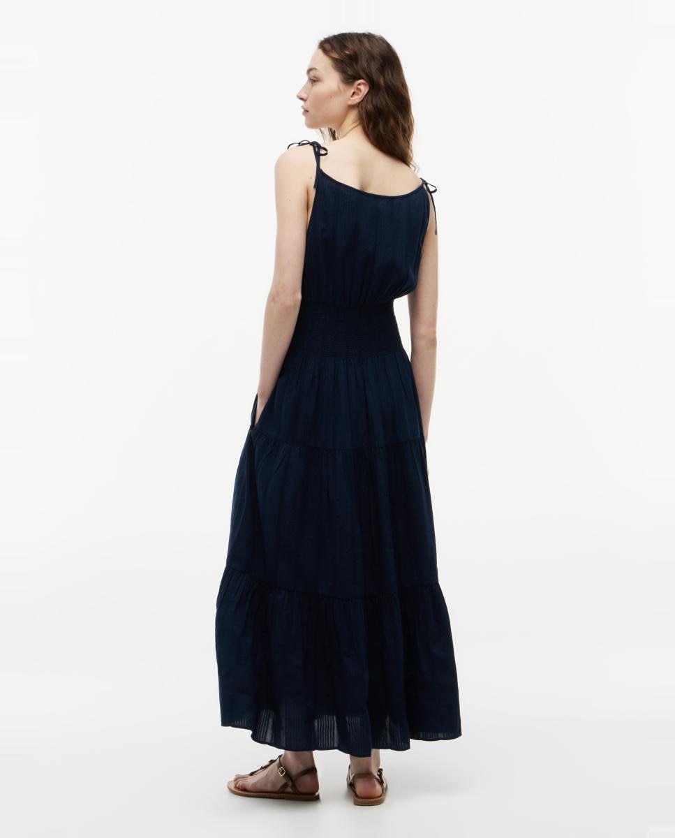 Vestido Midi sem Mangas com Alças Ajustáveis e Favos de Mel Azul-marinho-2