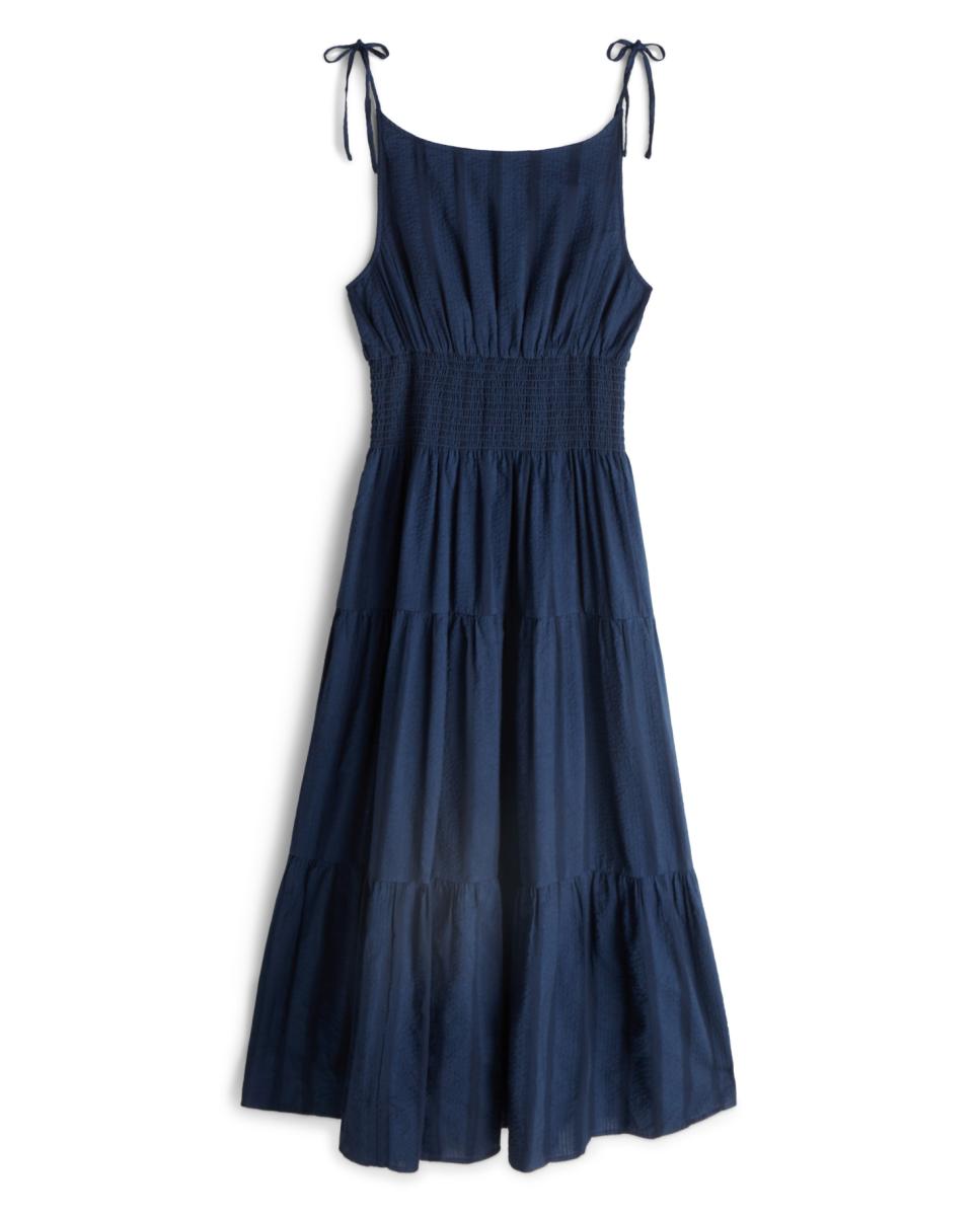 Vestido Midi sem Mangas com Alças Ajustáveis e Favos de Mel Azul-marinho-5