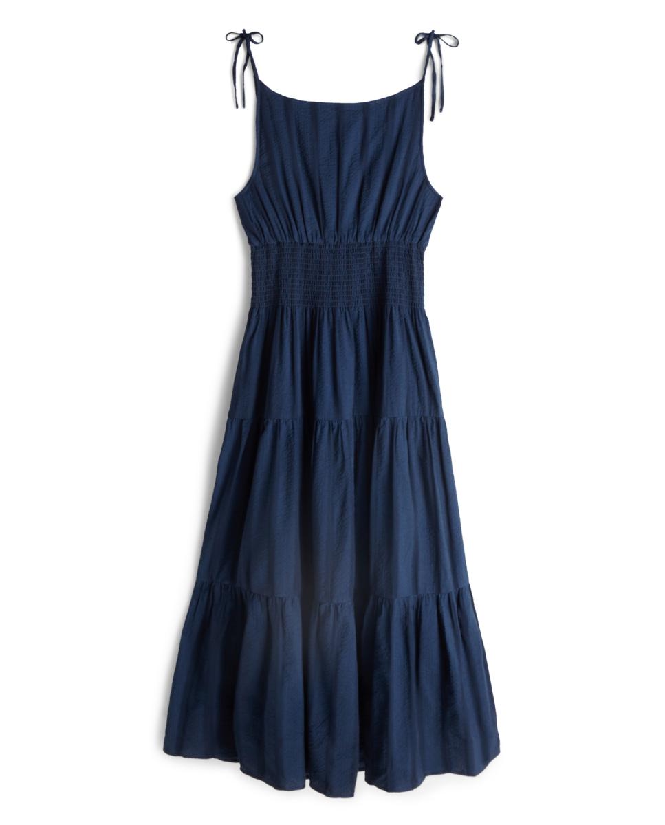 Vestido Midi sem Mangas com Alças Ajustáveis e Favos de Mel Azul-marinho-6