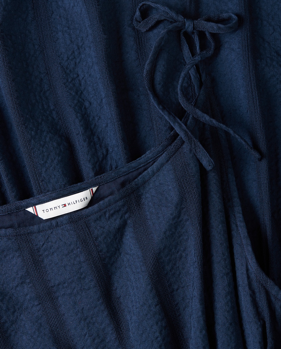 Vestido Midi sem Mangas com Alças Ajustáveis e Favos de Mel Azul-marinho-7