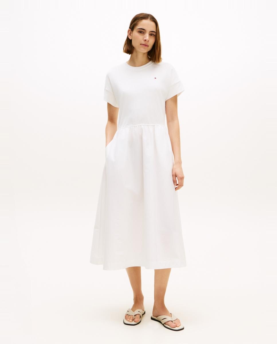 Imagem 0 de Vestido Midi com Corpo de Algodão e Saia de Popelina