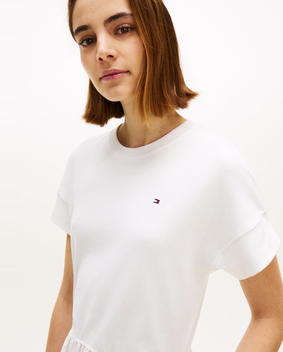 Vestido Midi com Corpo de Algodão e Saia de Popelina Branco-2