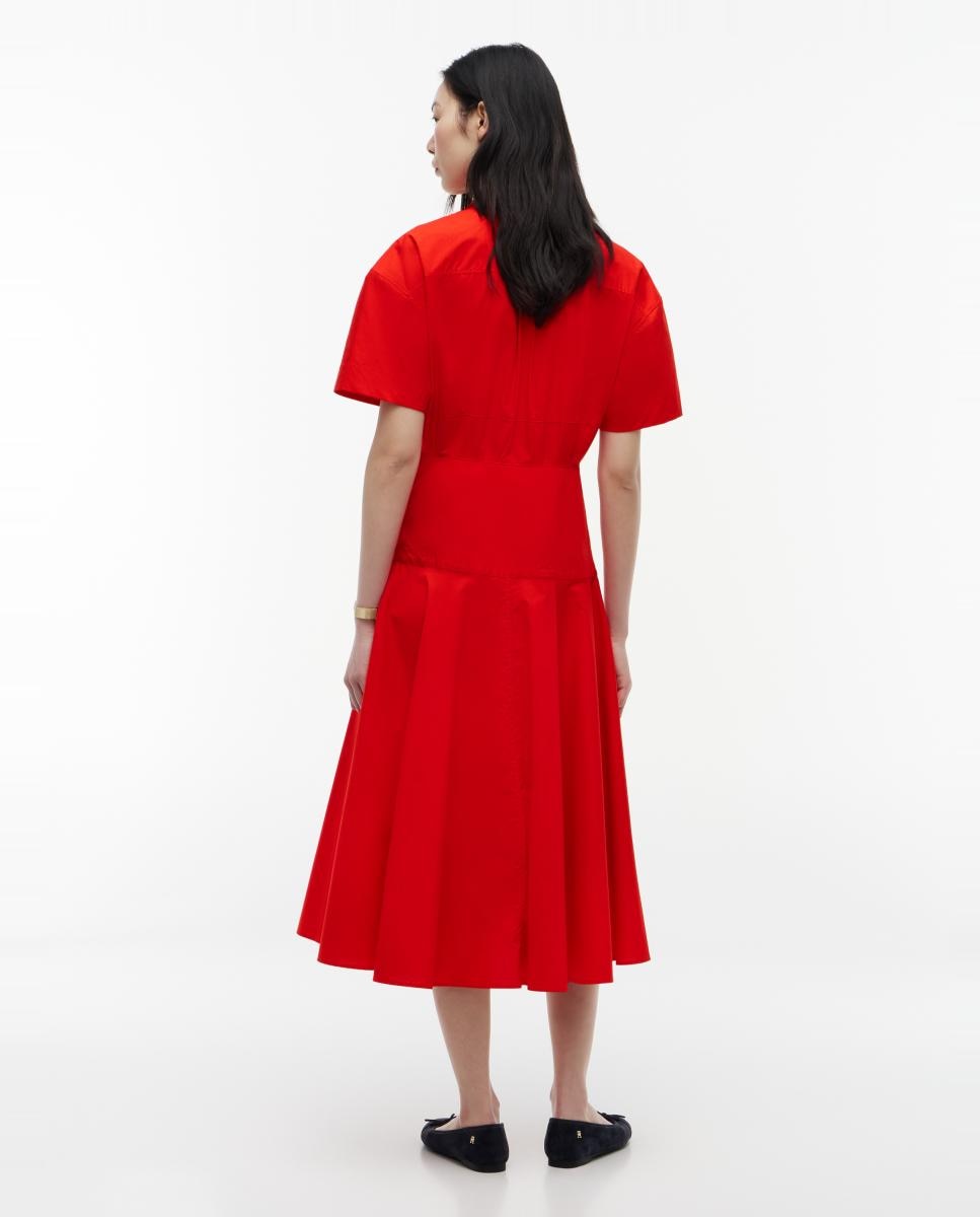 Vestido Camiseiro Midi com Manga Curta Vermelho-4