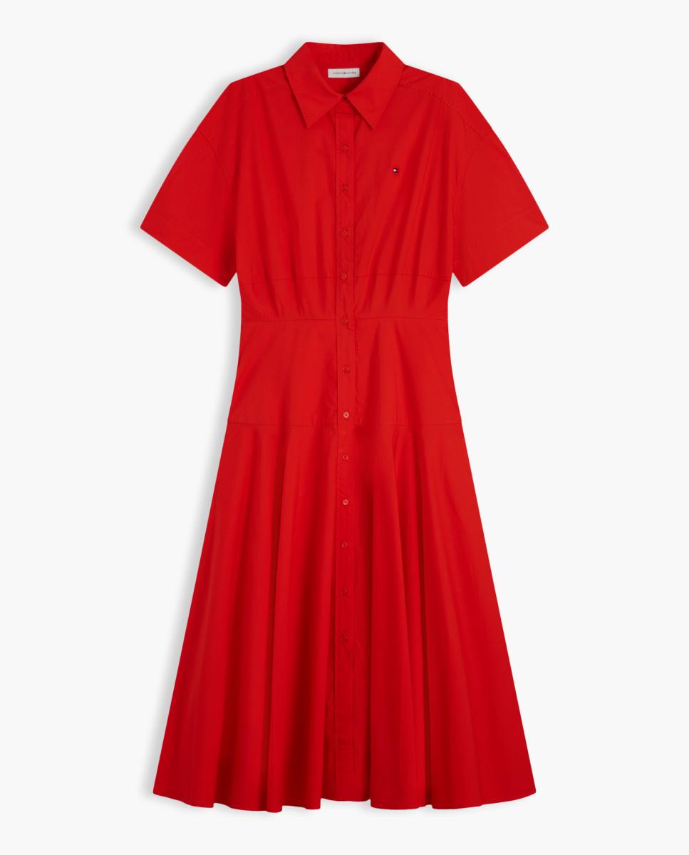 Vestido Camiseiro Midi com Manga Curta Vermelho-5