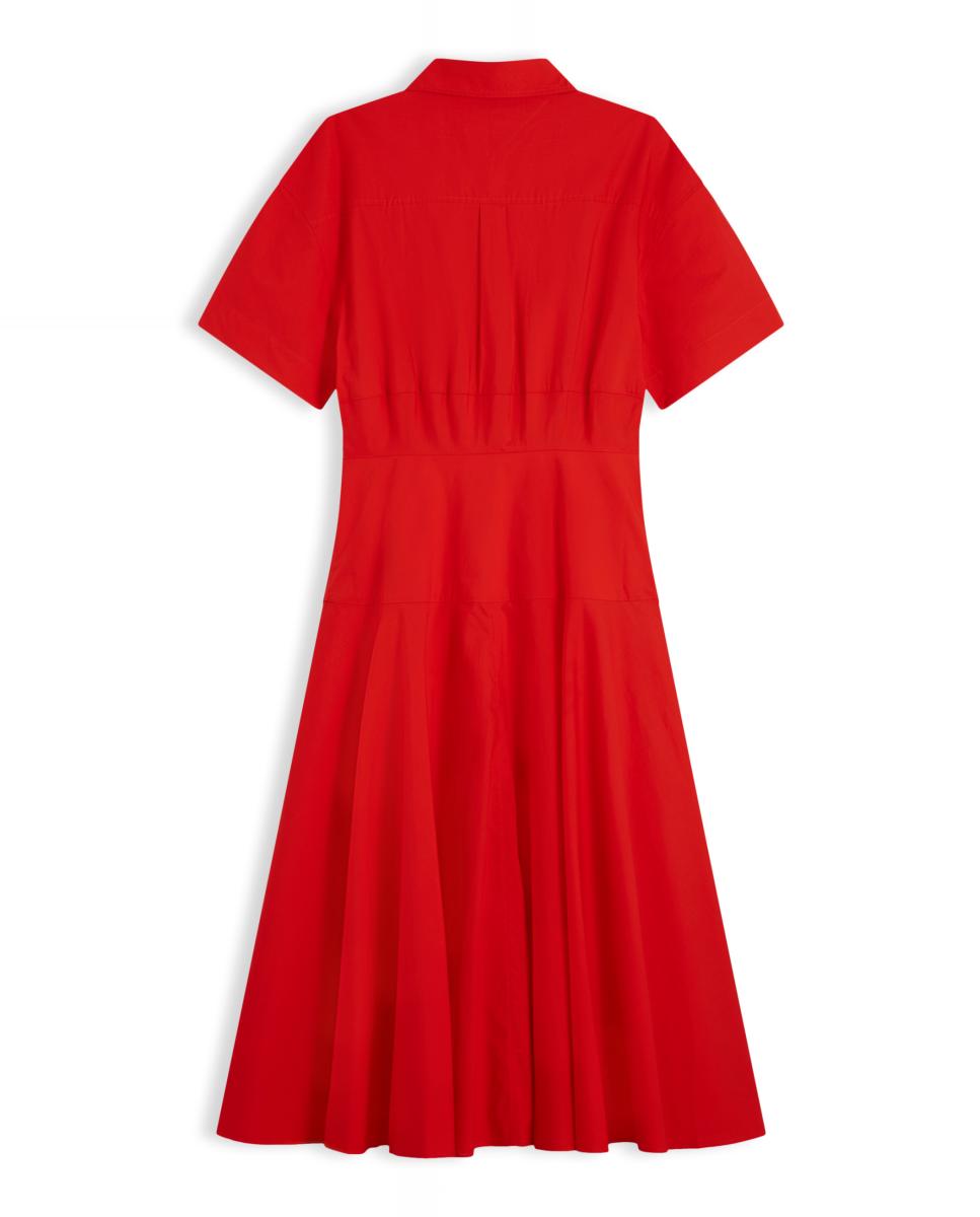 Vestido Camiseiro Midi com Manga Curta Vermelho-6