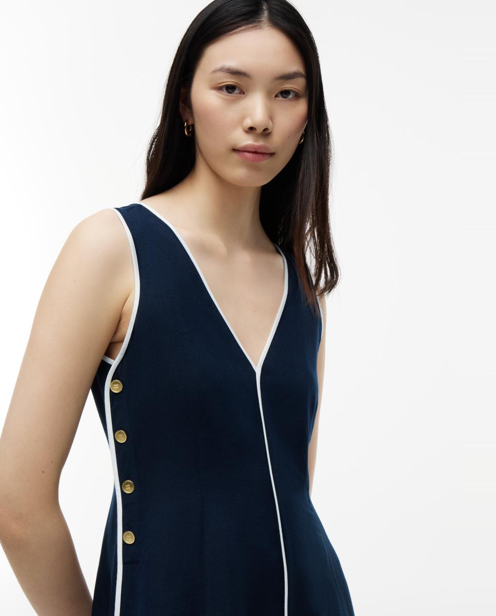 Vestido Midi de Alças e Botões Dourados Azul-marinho-3