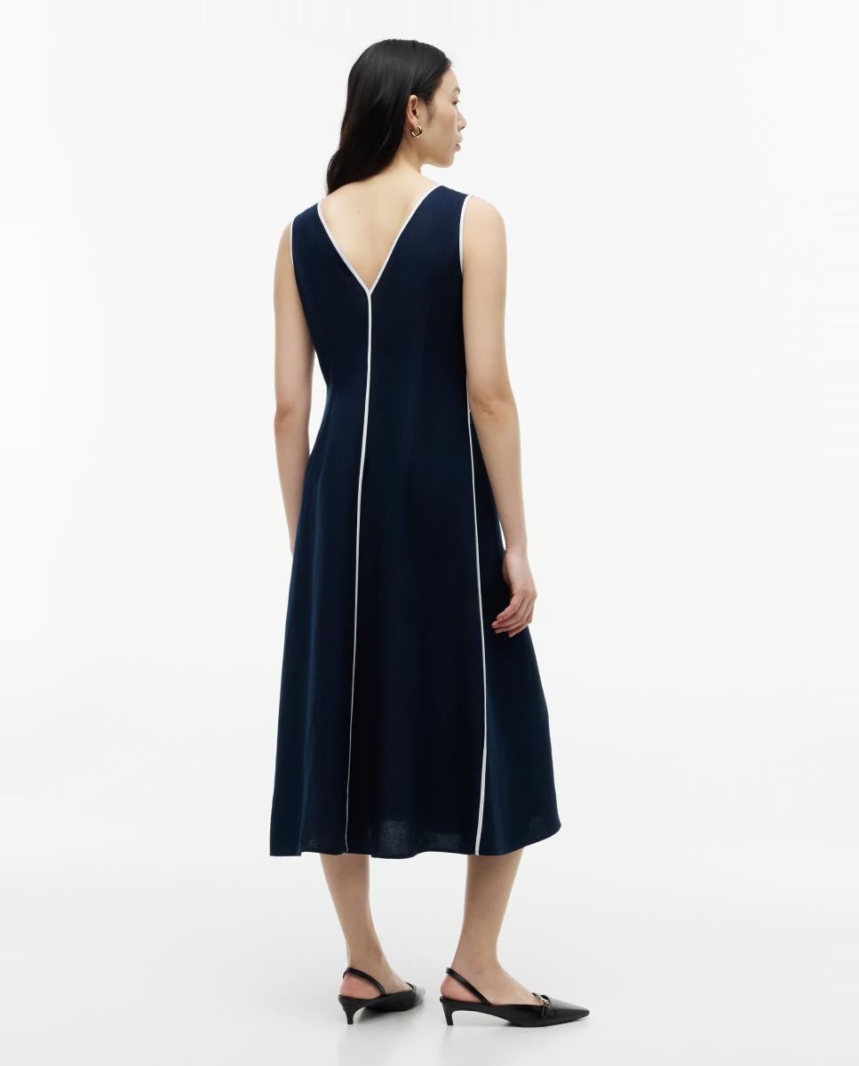 Vestido Midi de Alças e Botões Dourados Azul-marinho-4