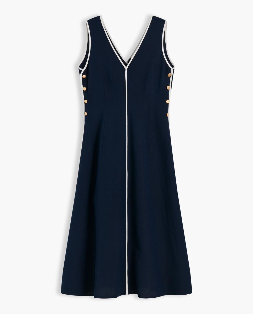 Vestido Midi de Alças e Botões Dourados Azul-marinho-5