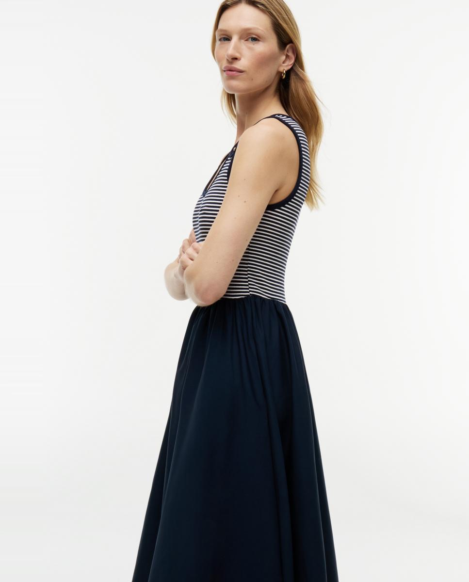 Vestido Midi de Alças e Botões Dourados Azul-marinho-2