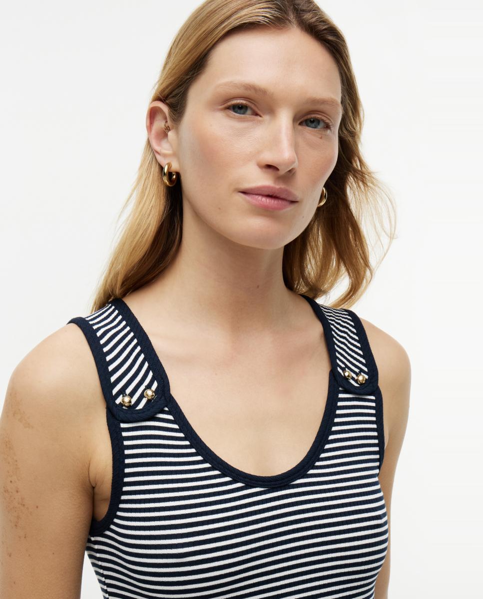 Vestido Midi de Alças e Botões Dourados Azul-marinho-3