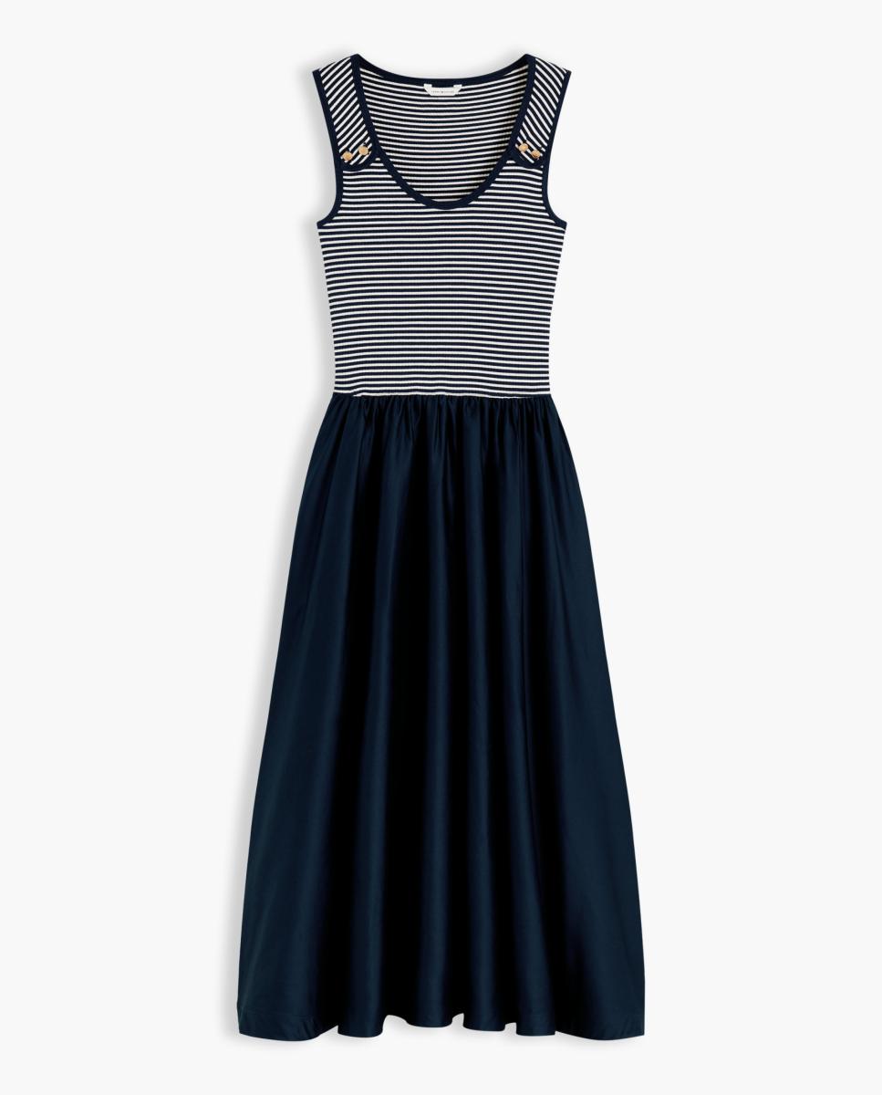 Vestido Midi de Alças e Botões Dourados Azul-marinho-5