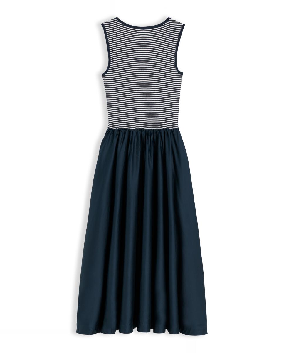 Vestido Midi de Alças e Botões Dourados Azul-marinho-6