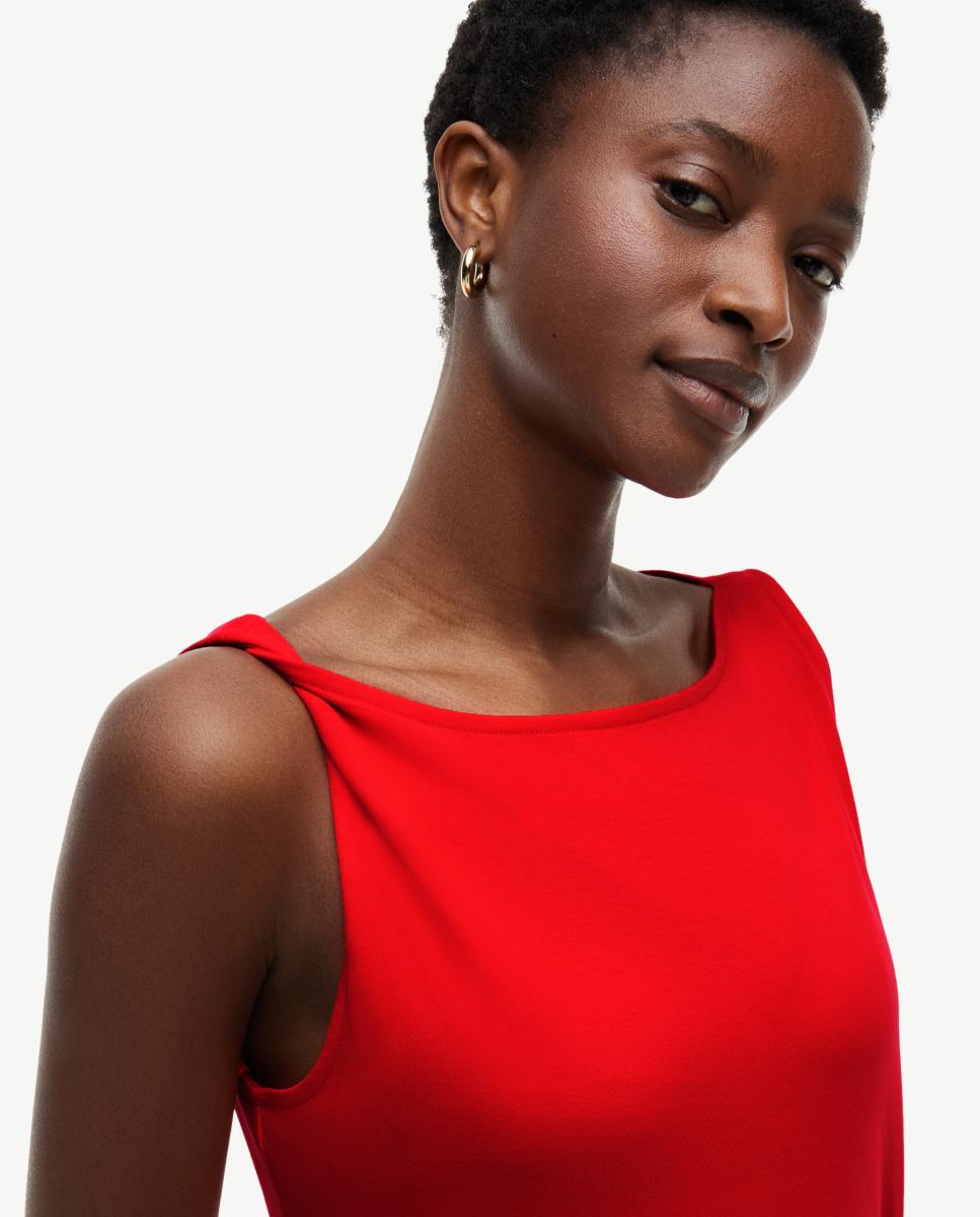 Vestido Midi sem Mangas com Detalhes Drapeados Vermelho-3