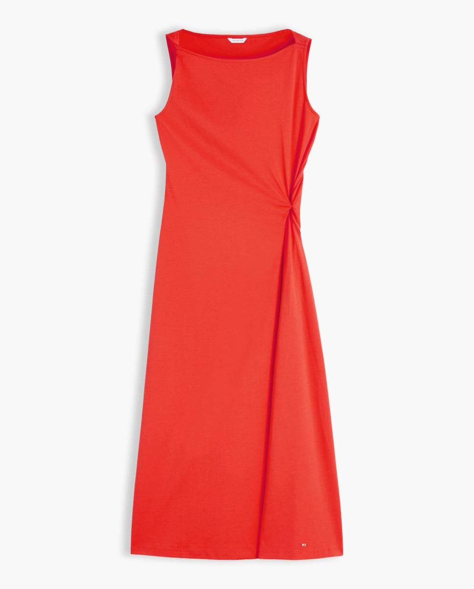Vestido Midi sem Mangas com Detalhes Drapeados Vermelho-5
