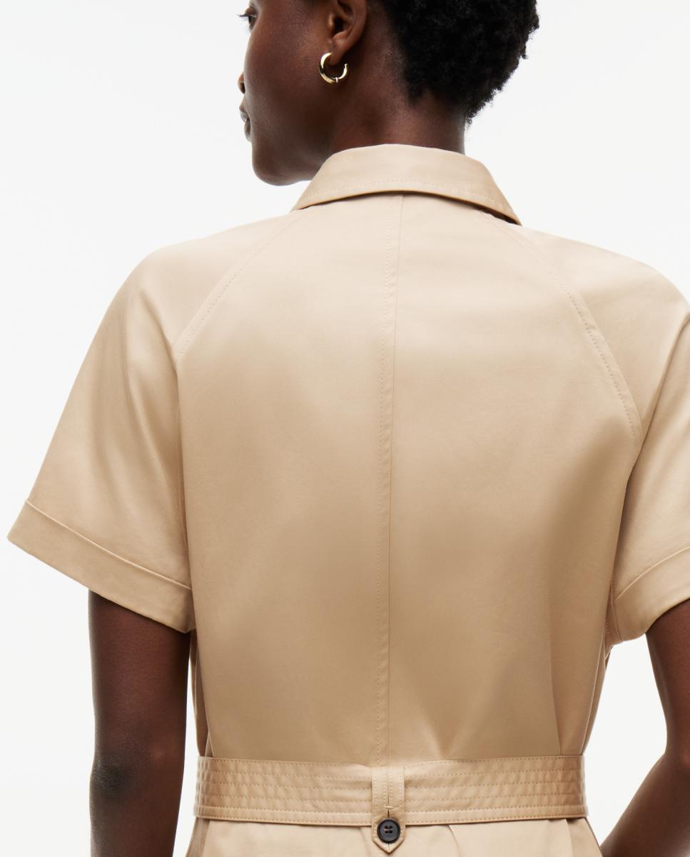 Vestido Midi em Tecido Chino Bege-2