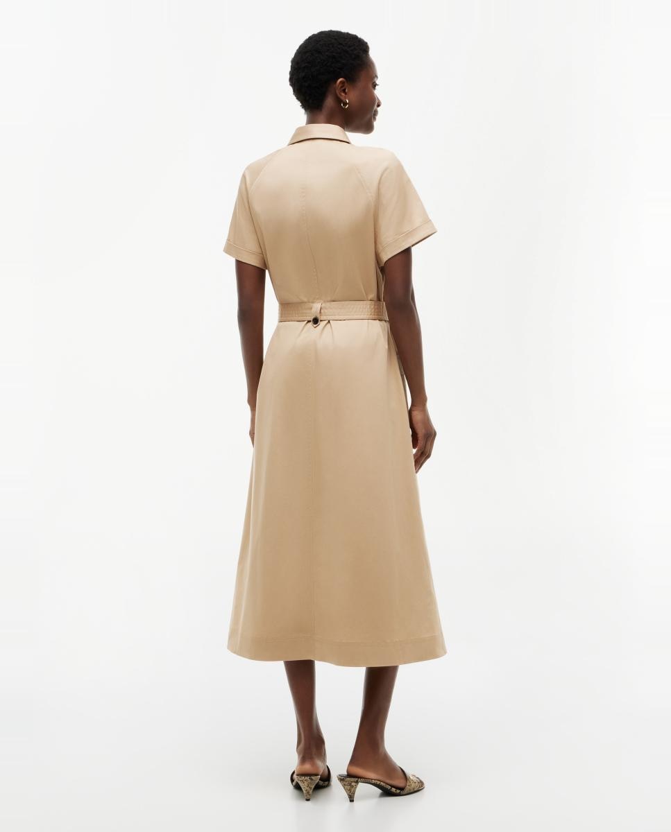 Vestido Midi em Tecido Chino Bege-4
