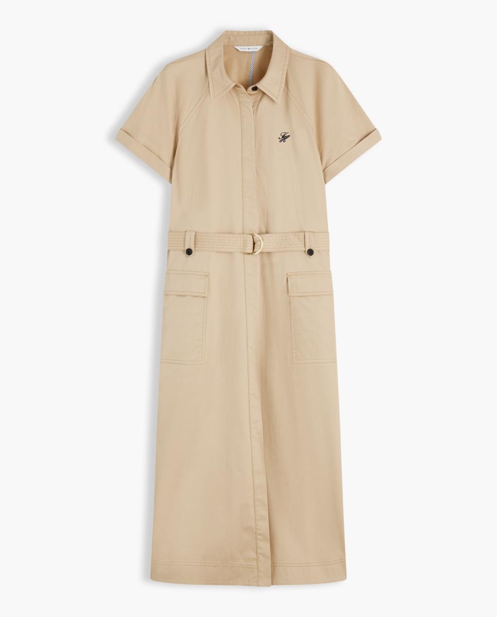 Vestido Midi em Tecido Chino Bege-5