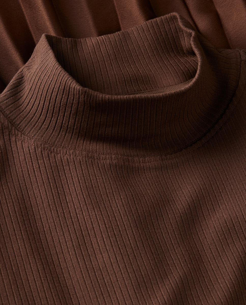 Vestido midi de cuepo canalé y falda plisada - Tommy Hilfiger - Marrón oscuro Marrón oscuro-3