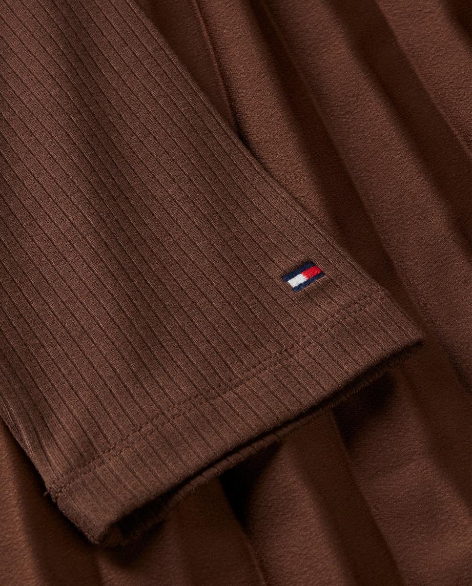 Vestido midi de cuepo canalé y falda plisada - Tommy Hilfiger - Marrón oscuro Marrón oscuro-4