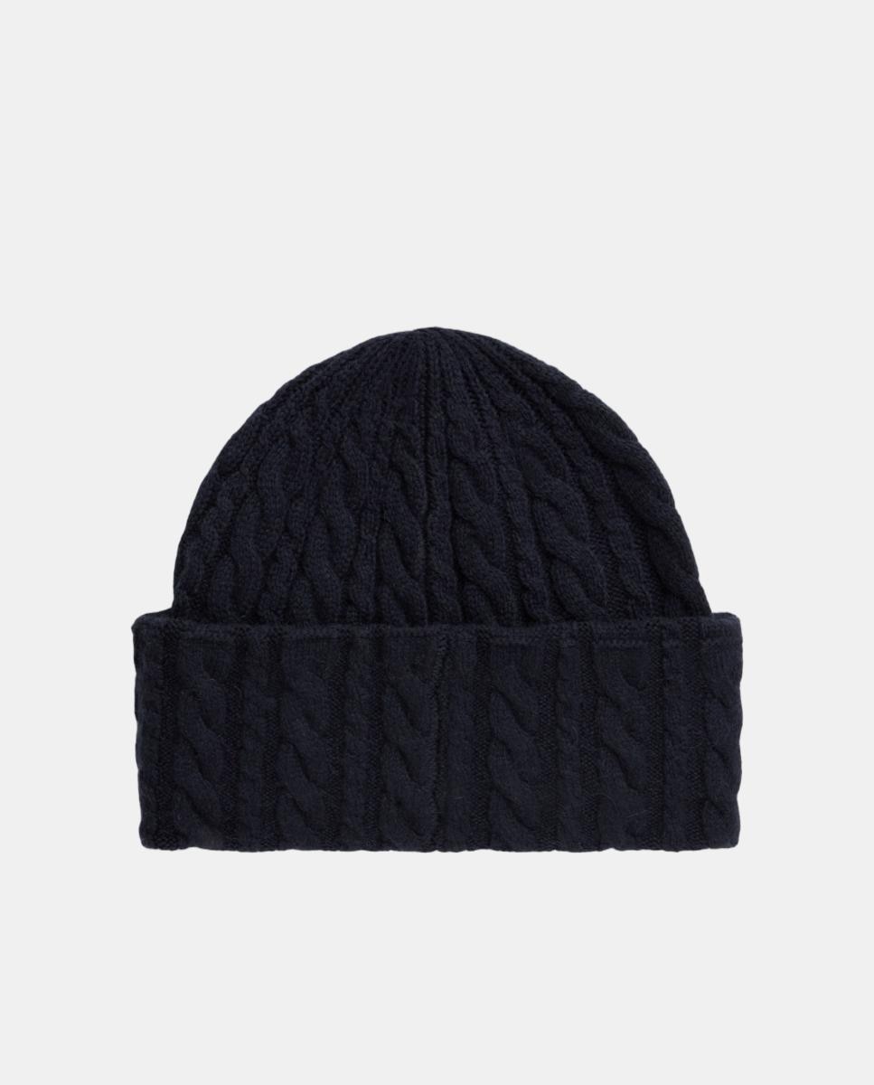 Gorro de Lã Entrançada com Bandeira Azul-marinho-2