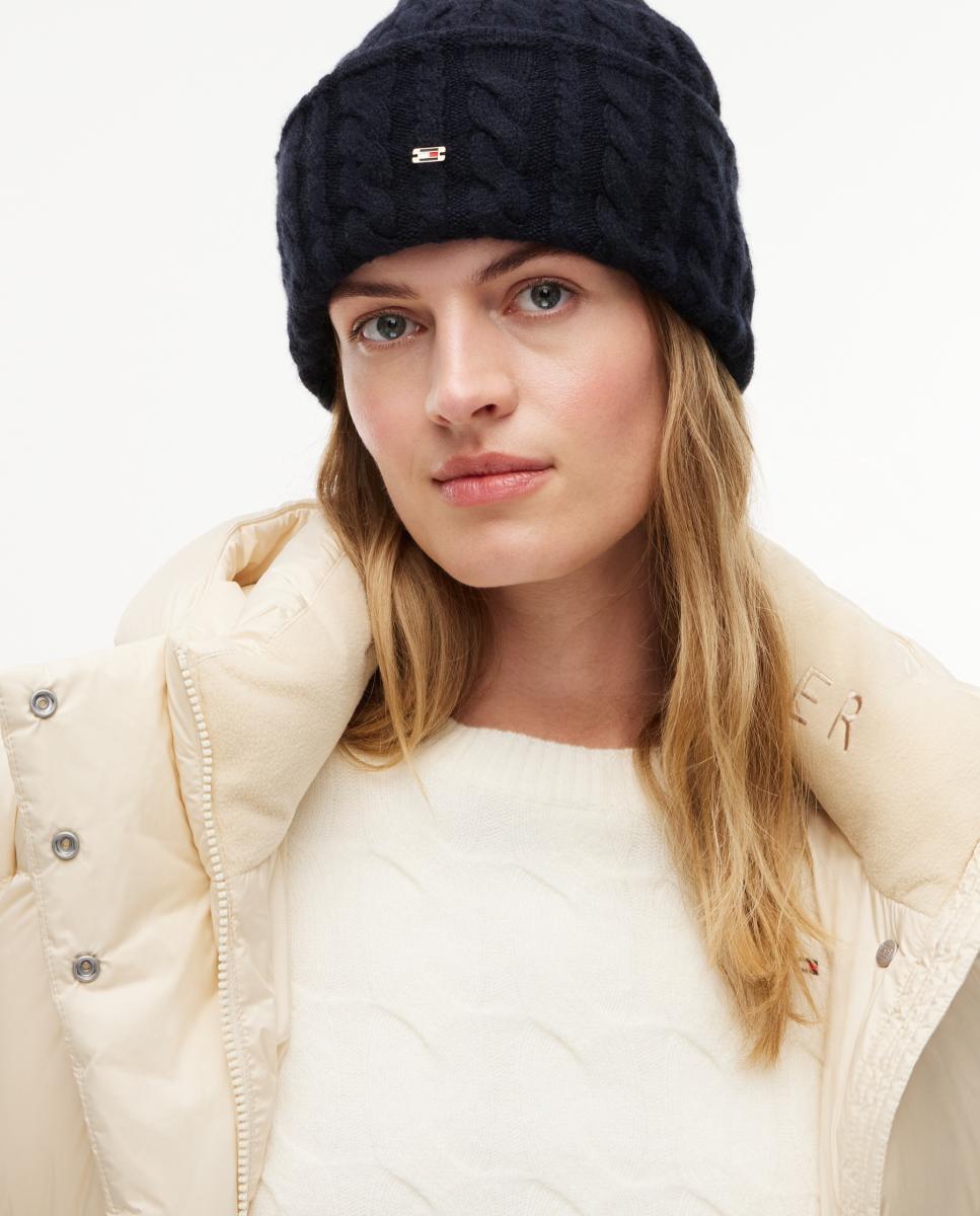 Gorro de Lã Entrançada com Bandeira Azul-marinho-4