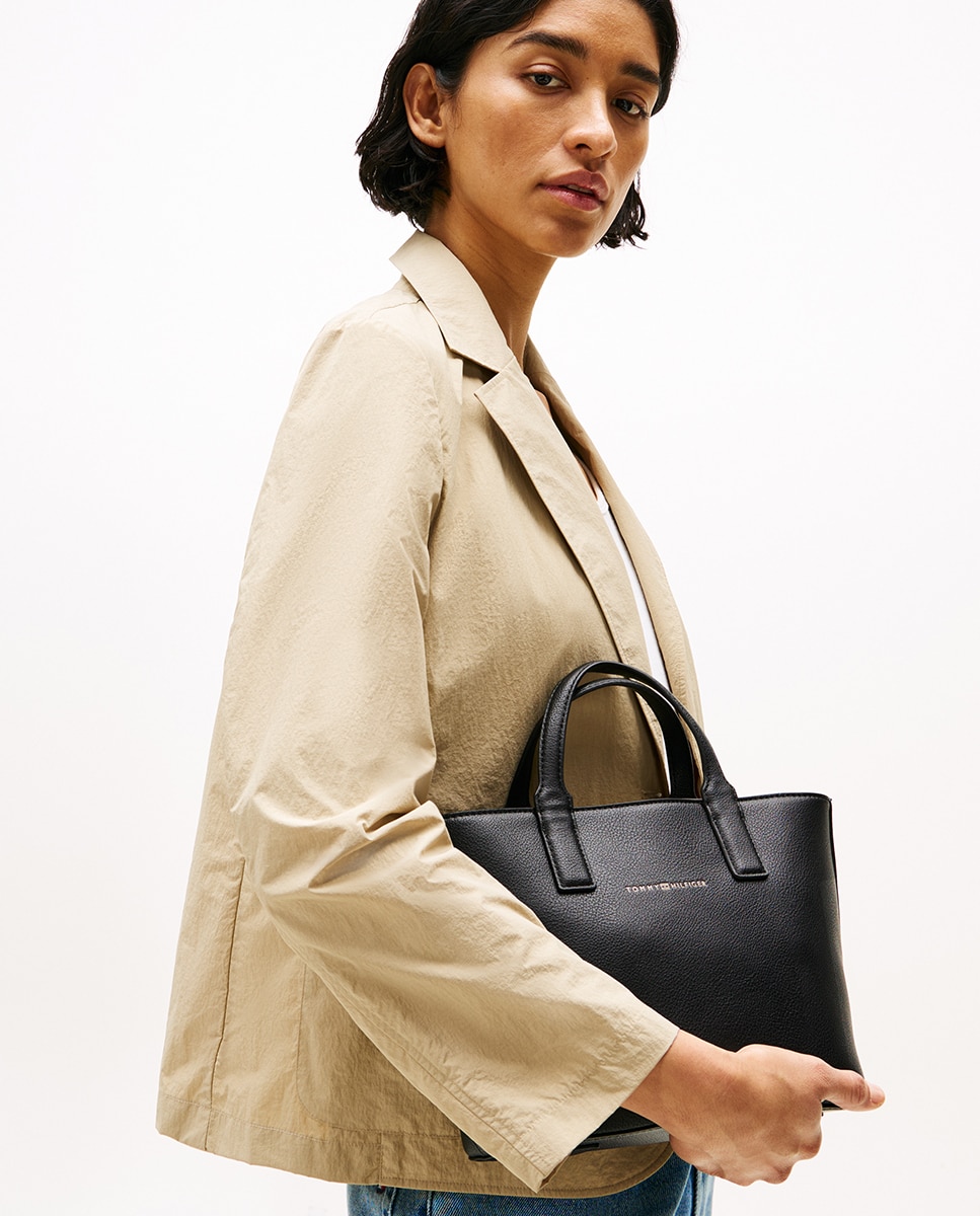 Mala Tipo Tote Mini com Assinatura Azul-marinho-5
