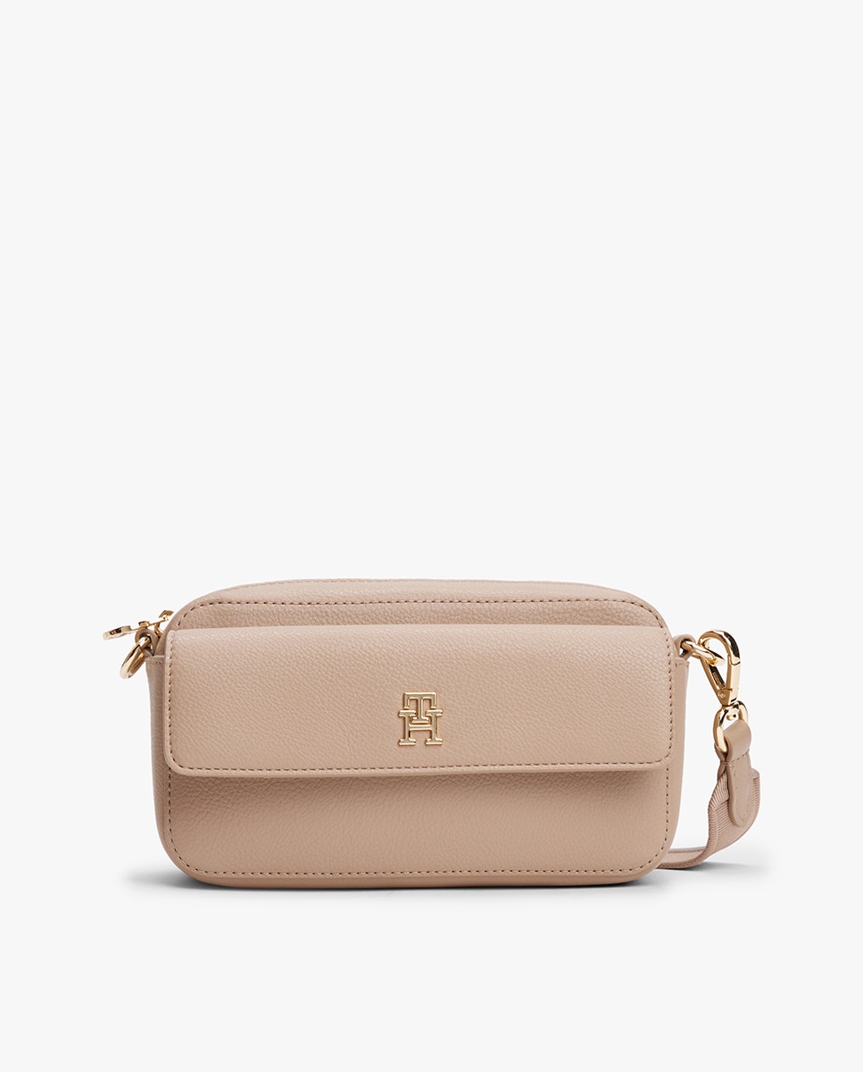 Mala a Tiracolo com Bolso Exterior e Logótipo Bege-1