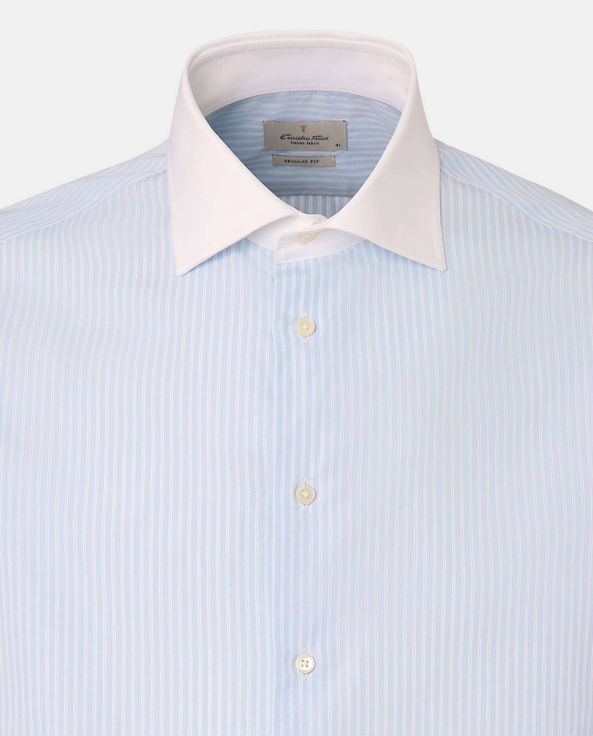 Camisa com Risca e Gola - Azul/Branco Azul-6