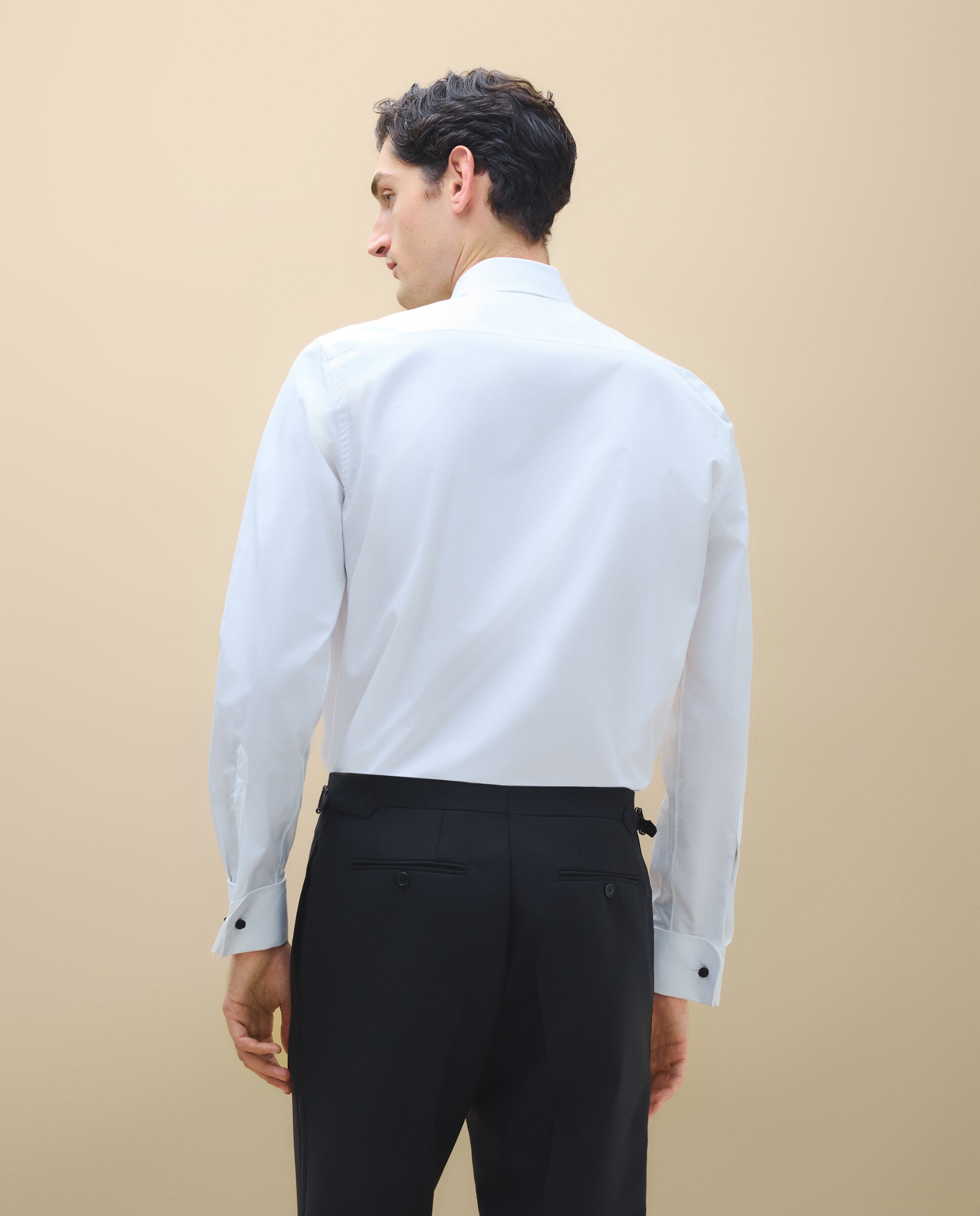 Camisa de Punho Duplo com Pregas Branco-4