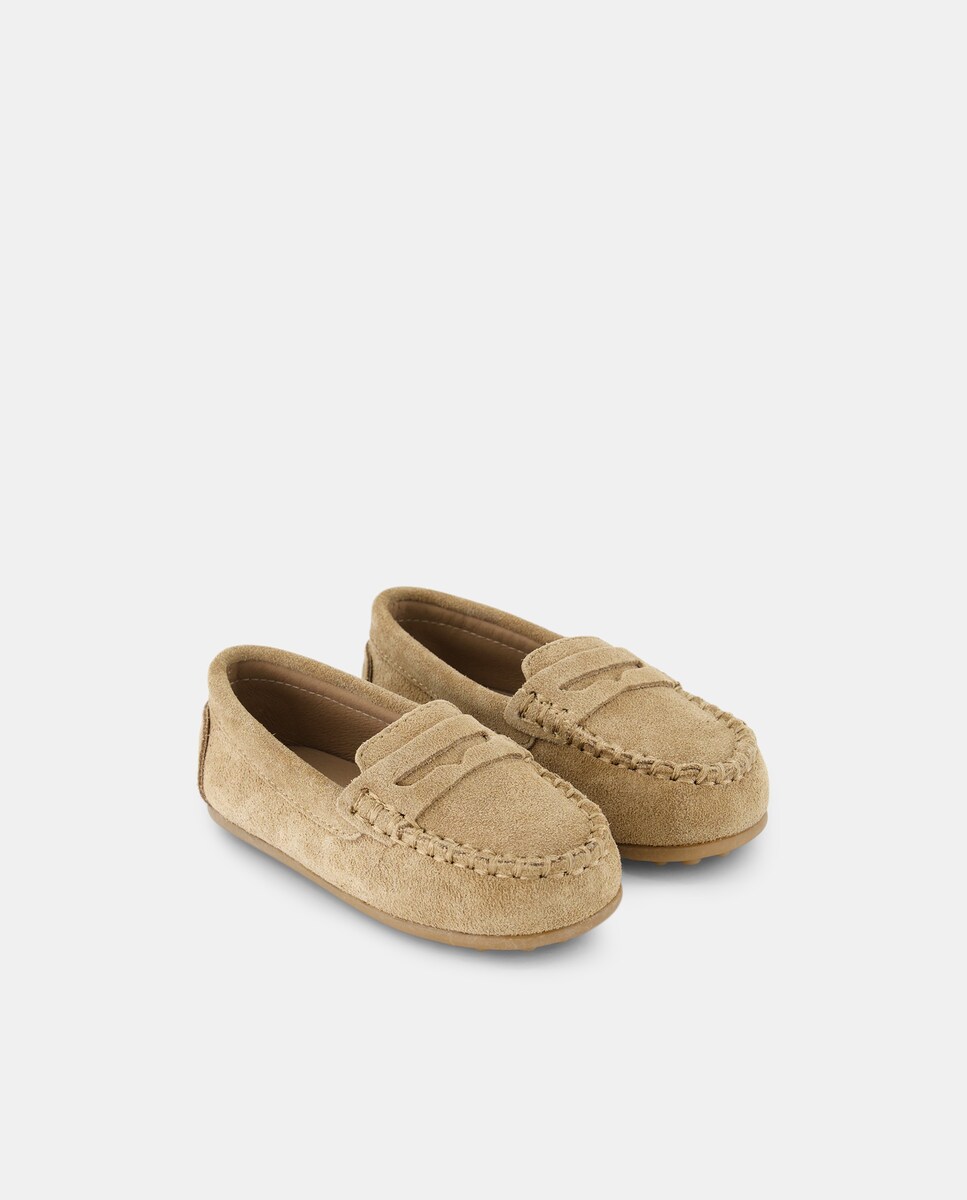 Mocassins de Bebé em Croute com Travessão Bege-2