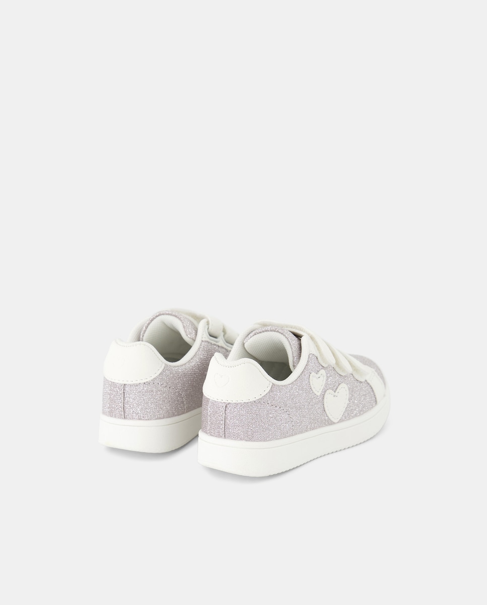 Sapatilhas Desportivas de Bebé com Corações de Glitter Prata-3