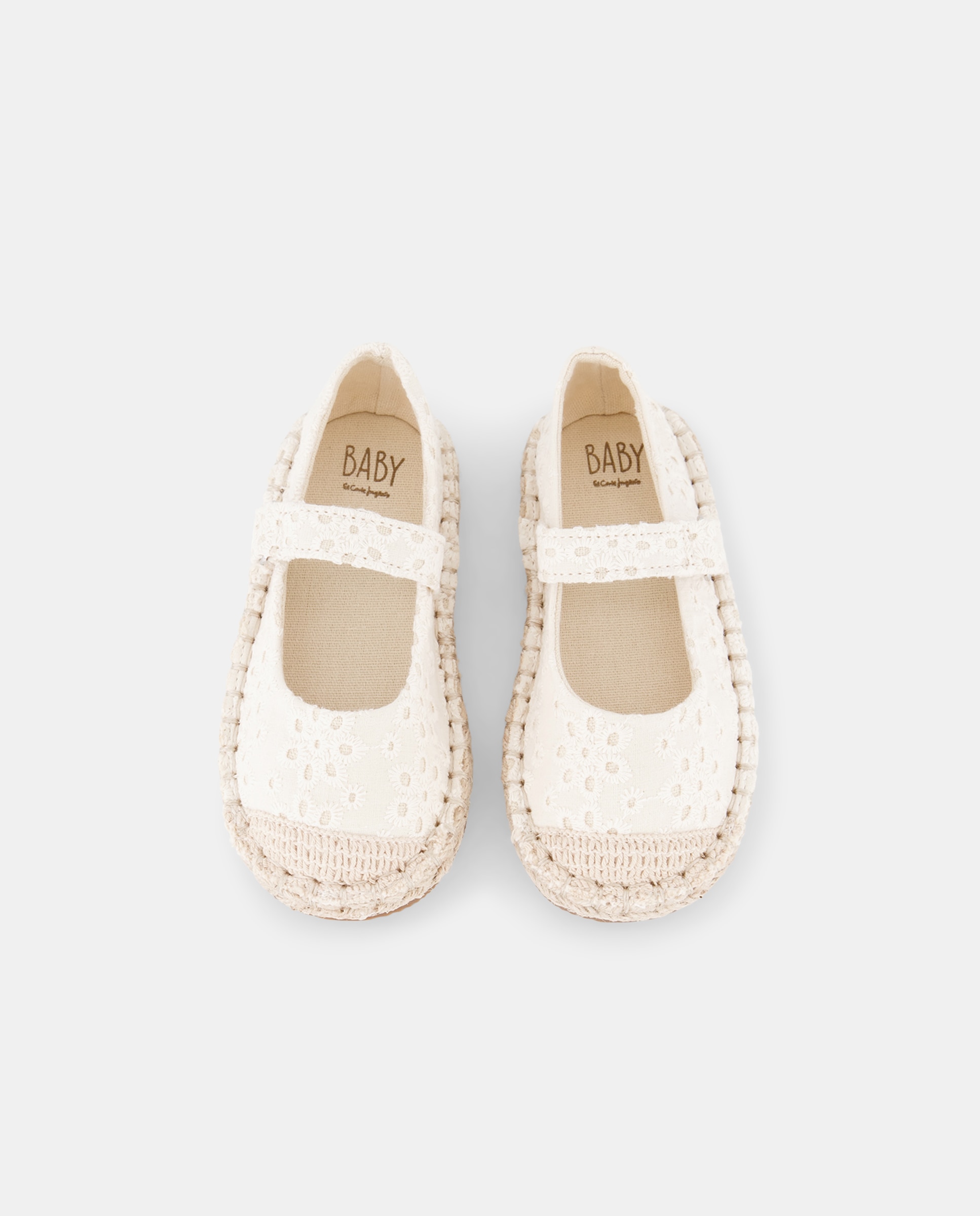Sapatos de Presilha de Bebé com Biqueira Bordada 120 Cru-4