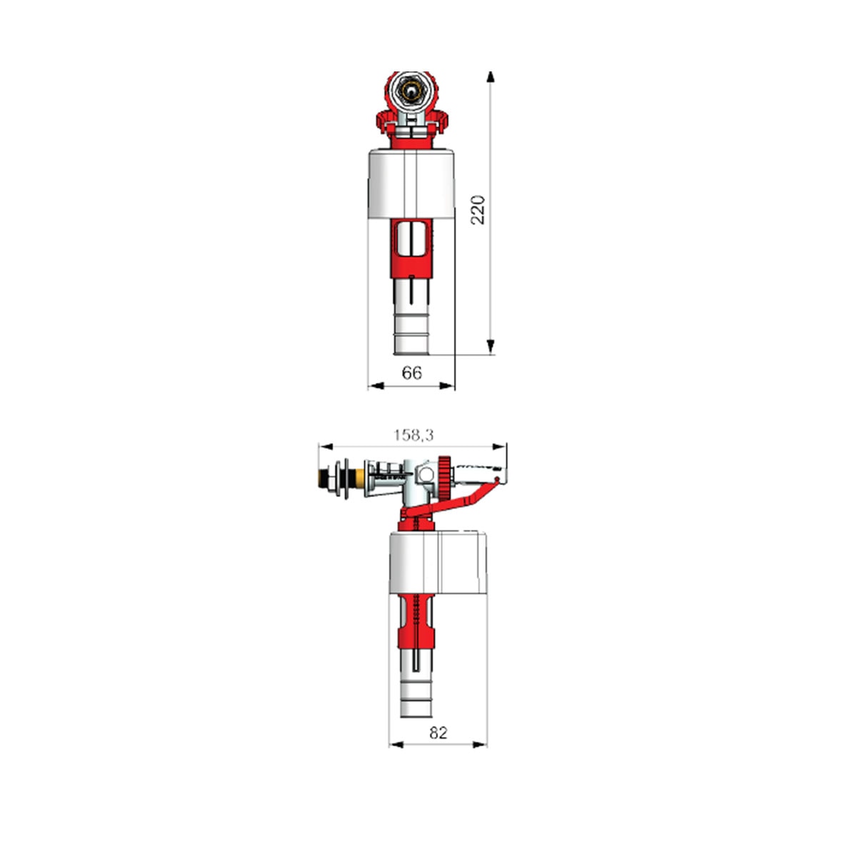 Grifo Flotador Cisterna Lateral Fenyx L38L Blanco / Rojo-2