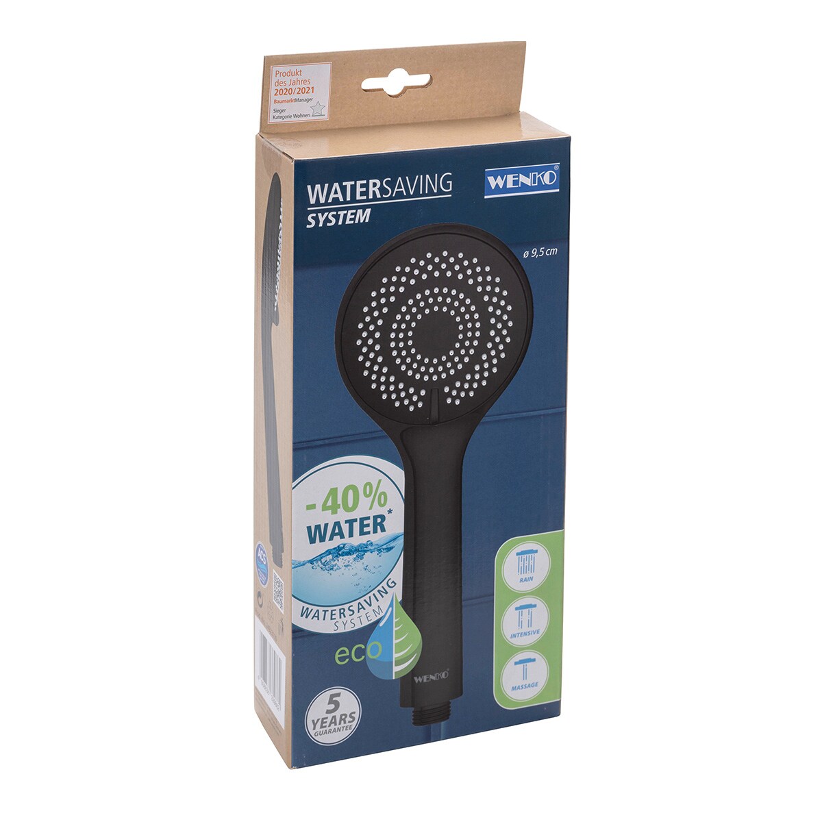 Mango Ducha ABS Water Saving Ø 9,5 cm Negro-2
