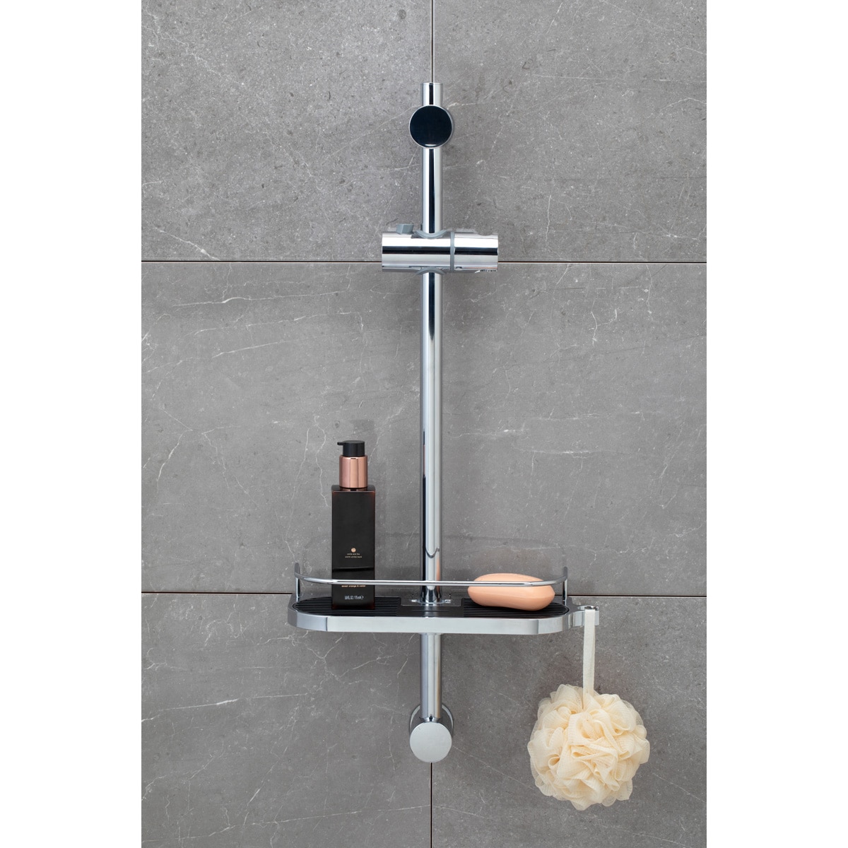 Estante para Barra de Ducha Cromo / Negro-2