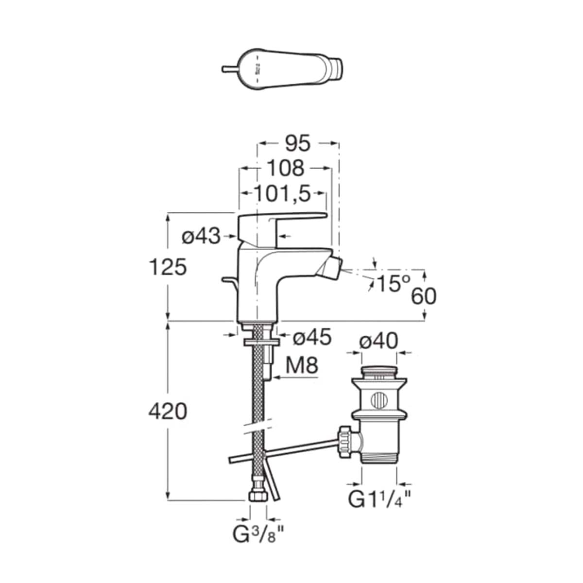 Grifo Monomando de Bidé con Desagüe Automático Mitos-N Cromo-2